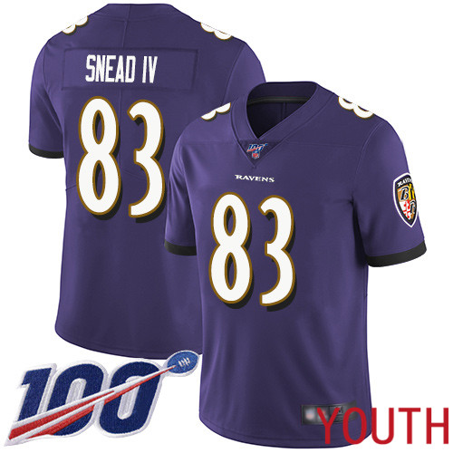 Baltimore Ravens Limited Purple Youth Willie Snead IV Home Jersey NFL Football #83 100th Season Vapor Untouchable->youth nfl jersey->Youth Jersey